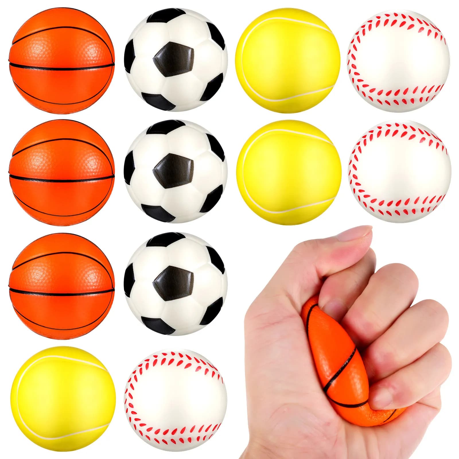 Set di 12 Palline Antistress in PU, Palline da Spremere per Alleviare l'Ansia, per Adulti e Bambini, Basket, Calcio, Tennis, Baseball, Gadget per Feste