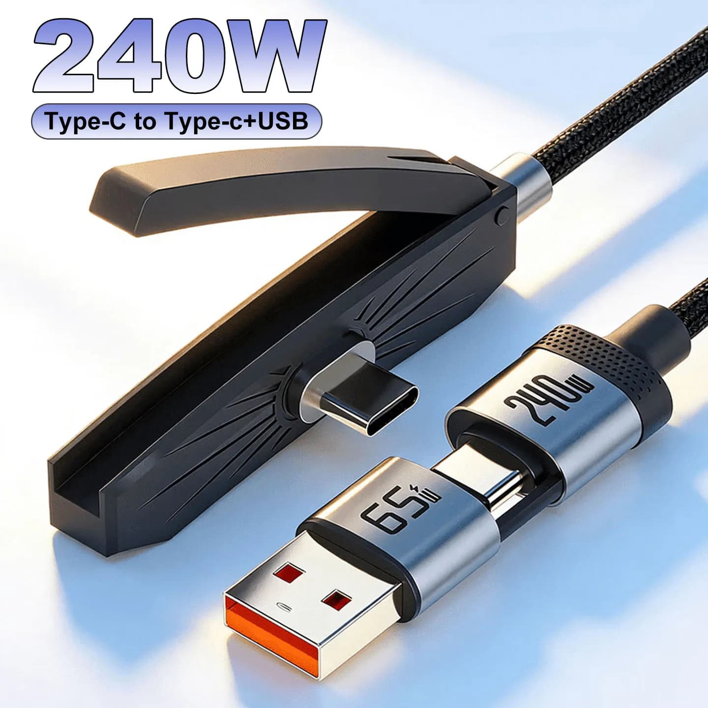 Cavo USB-C da 240W per Ricarica Rapida, Supporto Pieghevole per Telefono, Cavo Dati con Guscio in Lega di Alluminio e Cavo Intrecciato per iPhone 17 16 Laptop PC