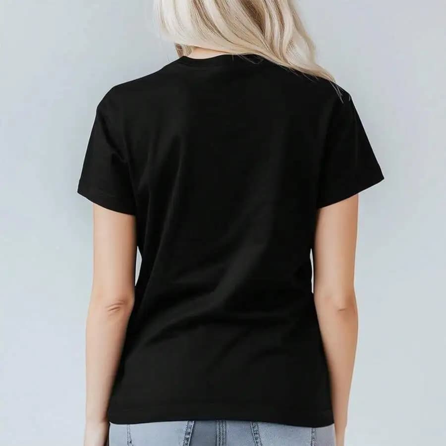 T-shirt nera in puro cotone pesante da donna, casual, comoda e versatile