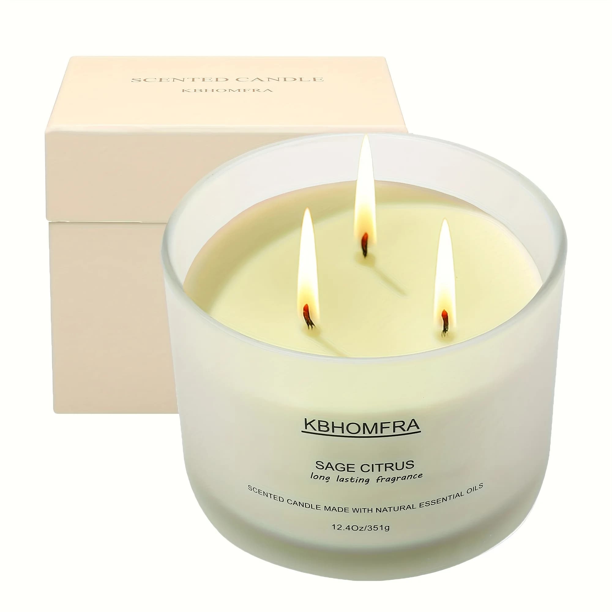 Candela aromatica KBHOMFRA per la casa al gelsomino e lavanda | Candela di lusso da 12.4 once in una grande confezione regalo, realizzata con una miscela naturale di soia.