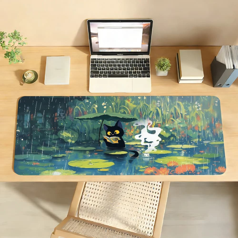 Tappetino per Mouse con Gatto Nero Carino, Antiscivolo con Bordo Bloccato, Tappetino da Scrivania per PC e Laptop, Accessori in Gomma per Ufficio, Tappeto Grande per Tastiera e Giochi