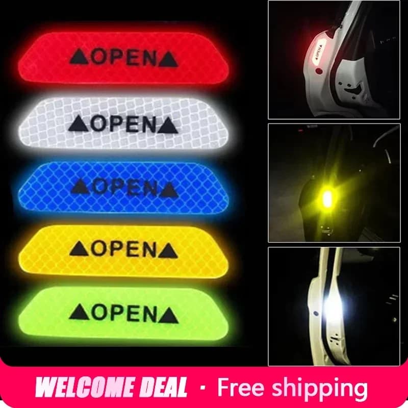 Set of 2 Wall decals for Auto Doors, OPEN Universal Safety Warning Signals, Highly Reflective Tape for Auto Accessories, Exterior, Bike Helmet