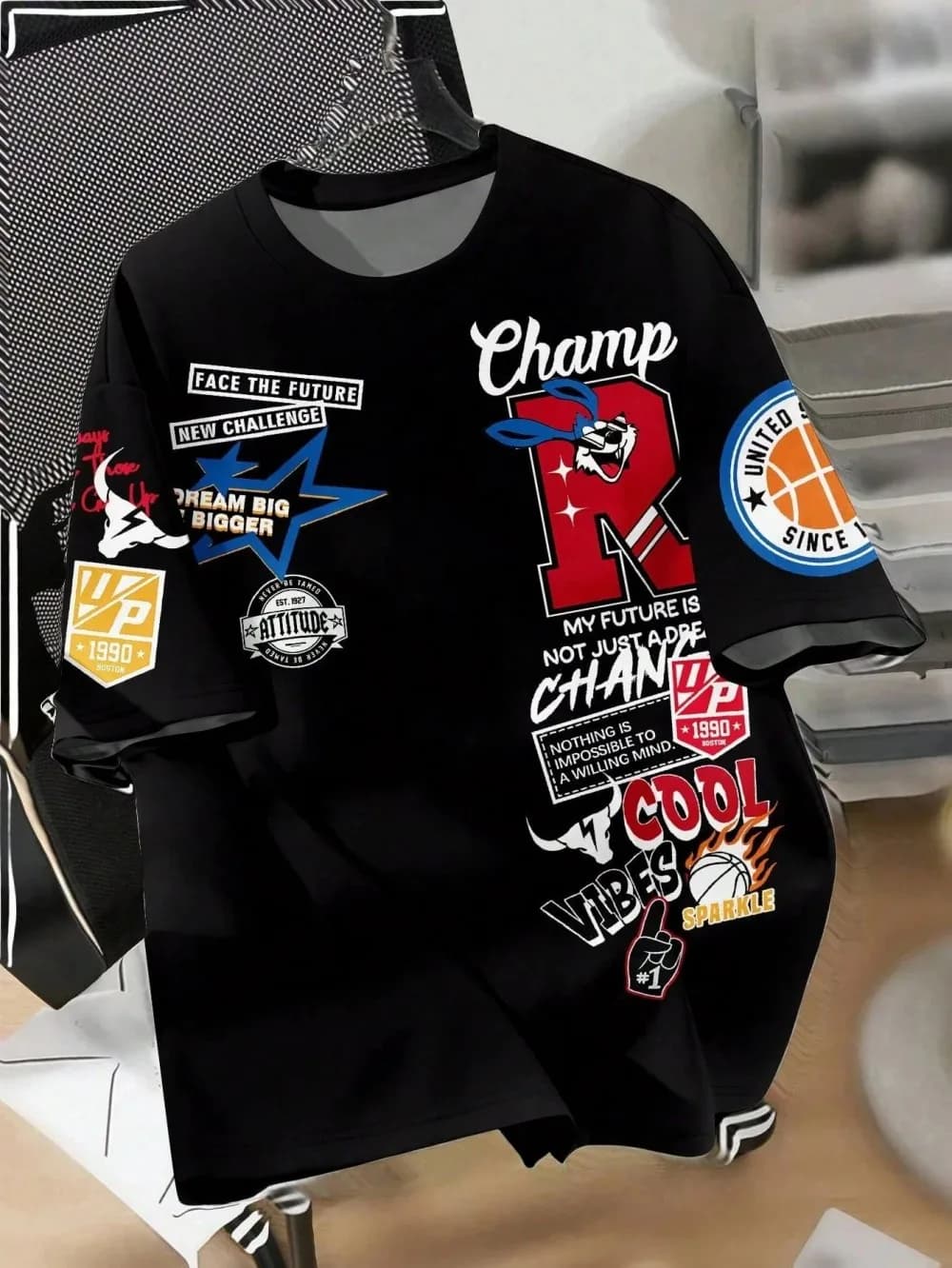 T-shirt Uomo Estivo 2026 Nuovo Modello con Stampa 3D a Lettere, Stile Street Casual, Comodo, Morbido e Traspirante
