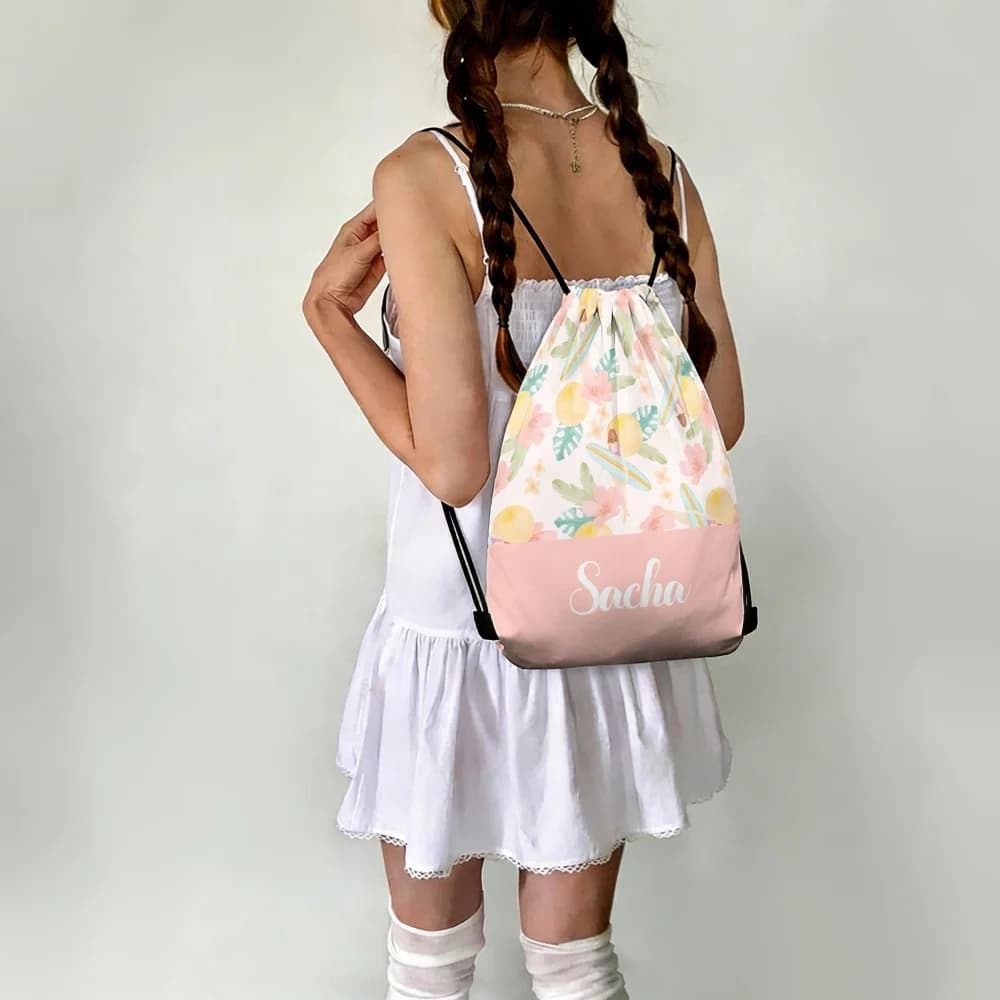 1Pc Personalized Drawstring Bag with Custom Text/Name - Ideal for Beach Trips,Backpack for Gym Fitness School Outdoor Casual Use