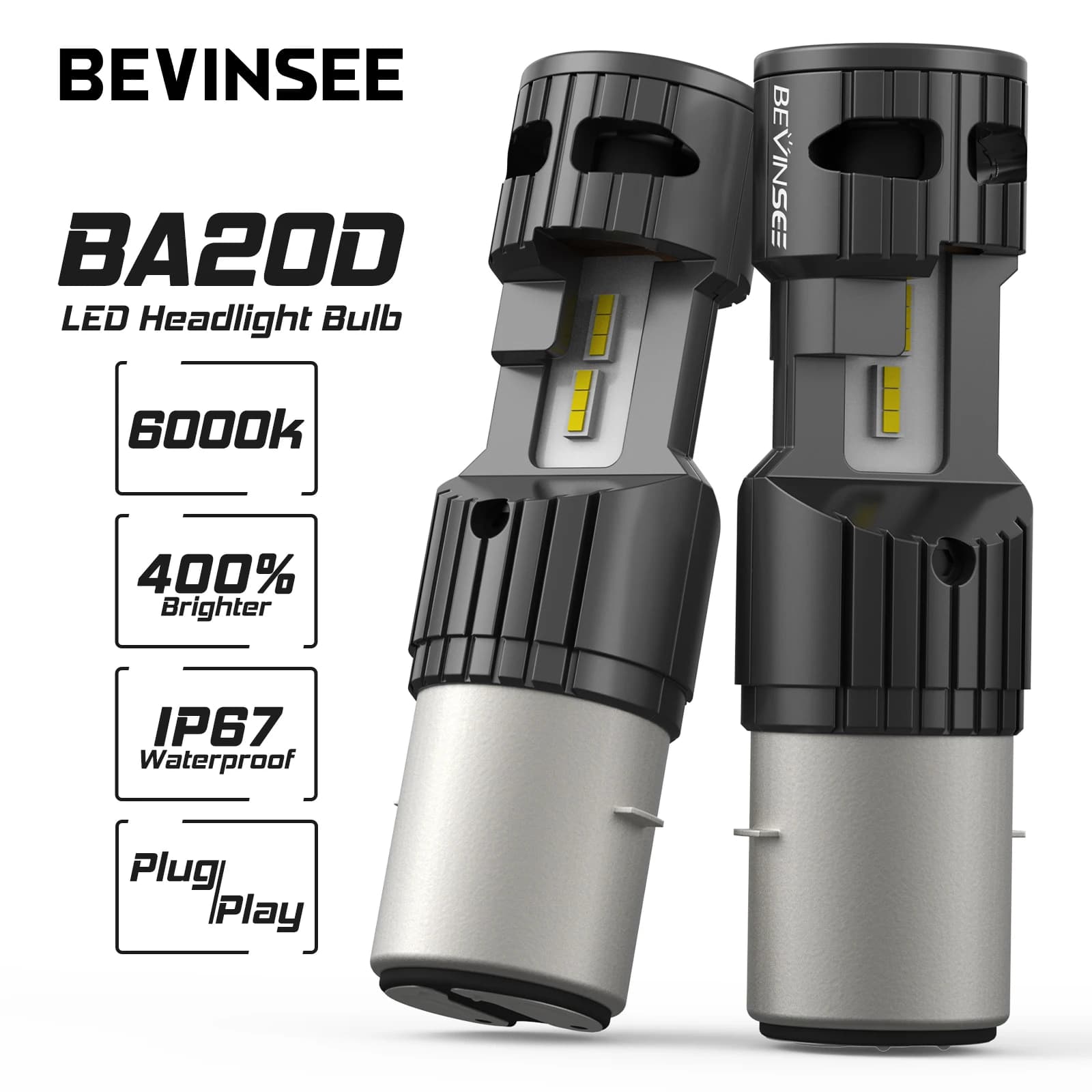 BEVINSEE BA20D H6 LED Lampadina per moto Luce abbagliante e anabbagliante Alogena da 50 W per moto ATV UTV Accessori Fendinebbia