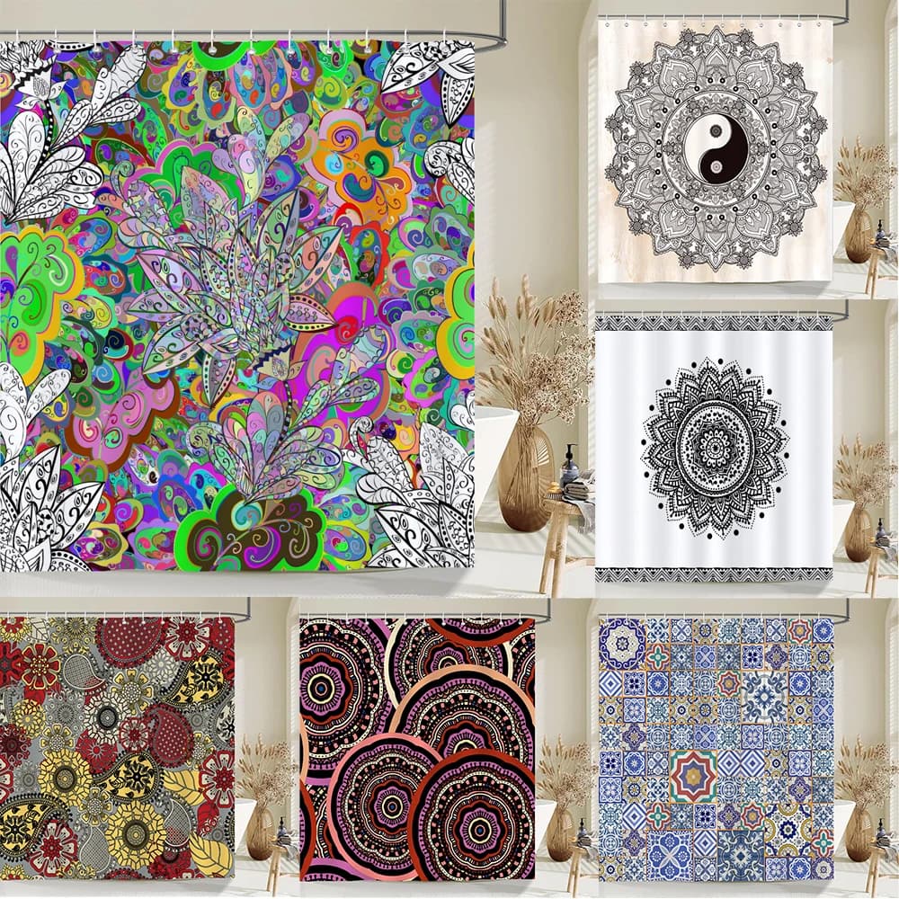 Tende da bagno in tessuto bohemien indiano tende da bagno Boho Mandala tessuto impermeabile schermo da bagno vasca da bagno Decor con 12 ganci