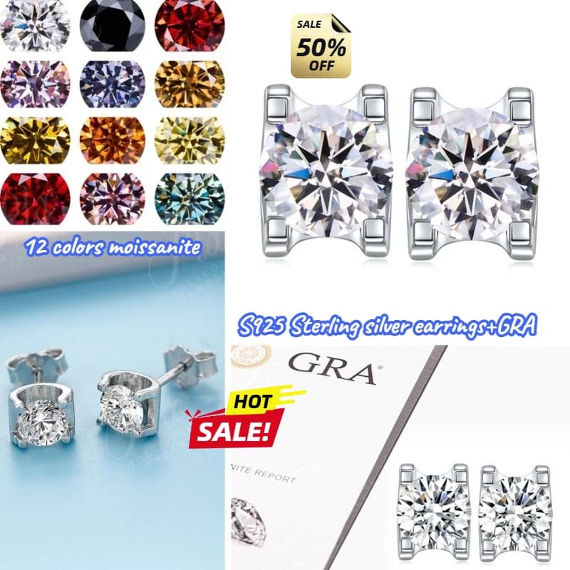 Orecchini Moissanite 12 colori Argento 925 0.5CT Rotondo Cowhead UniSex Pietre di nascita Gioielli da sposa Classico da indossare ogni giorno Regalo gioiello