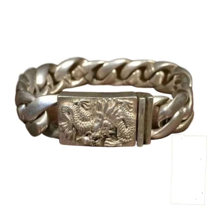 Squisito asiatico vecchio Tibet gioielli di moda in argento fuso a mano statua di drago braccialetto regalo bello