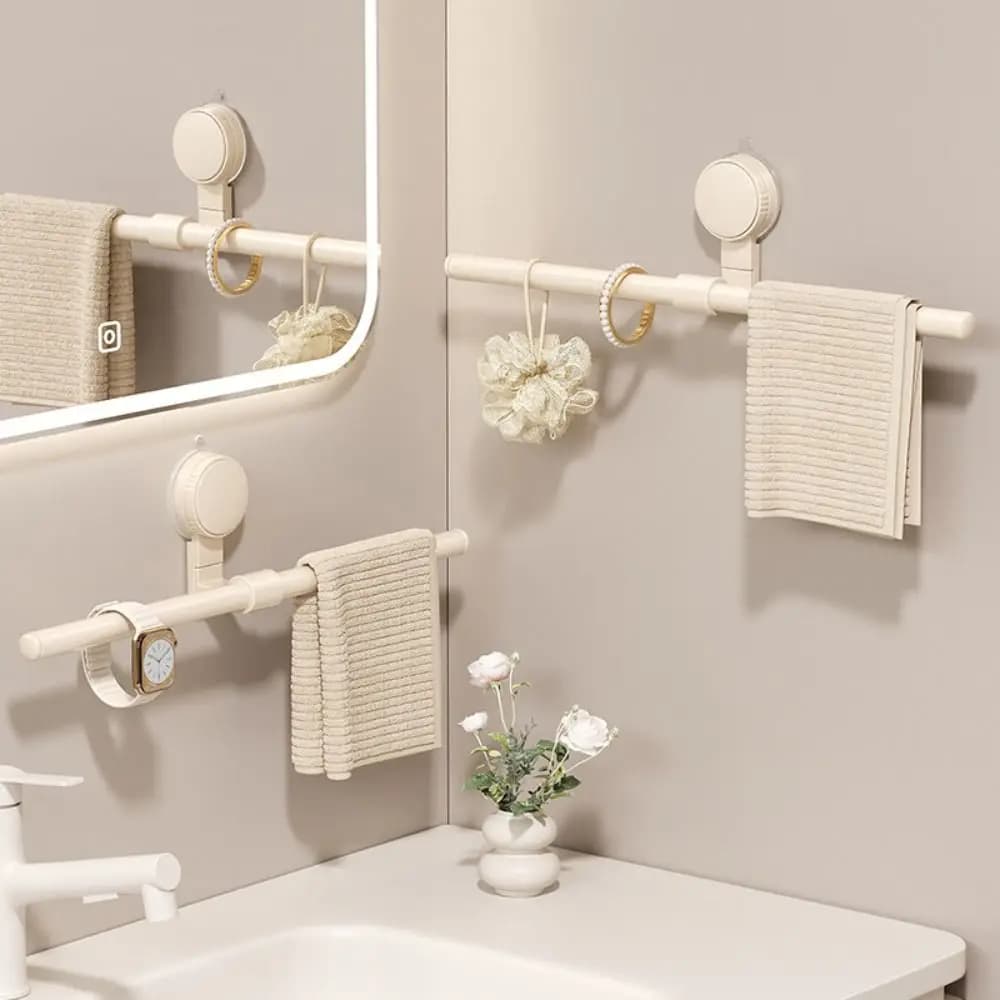 Portasciugamani a ventosa senza foratura, stile crema, salvaspazio, senza trapano, barra porta asciugamani, appendiabiti da bagno, asta appendioggetti