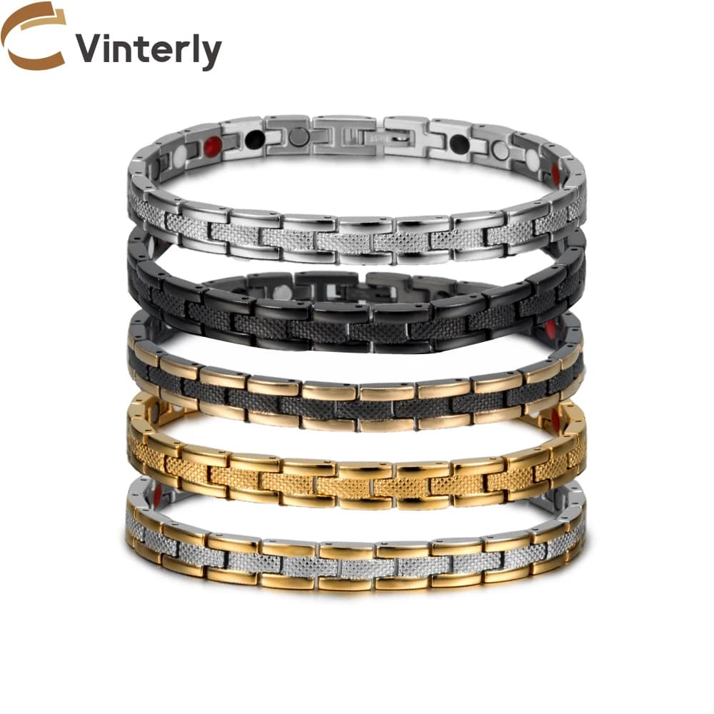 Vinterly Energy bracciale magnetico donna catena a maglia braccialetti in acciaio inossidabile color oro Femme 20cm gioielli magnetici terapeutici