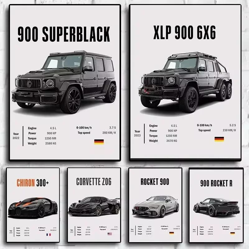 Nordic Supercar Brand Car Poster Aesthetic Luxury Sport Off-Road Cars 900 Rocket SVR 911 Canvas Print Wall Art Garage Room De