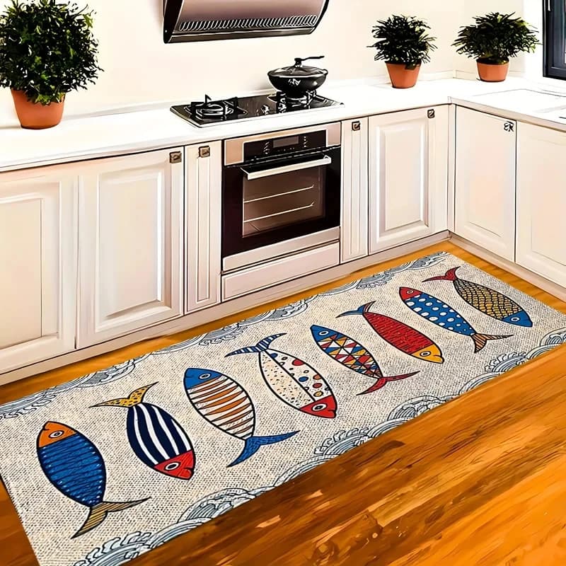 VIKAMA Cartoon Fish Kitchen Runner Mat Anti-Slip Absorbent Long Rug for Kitchen Floor, Hallway, Bedroom, Bathroom