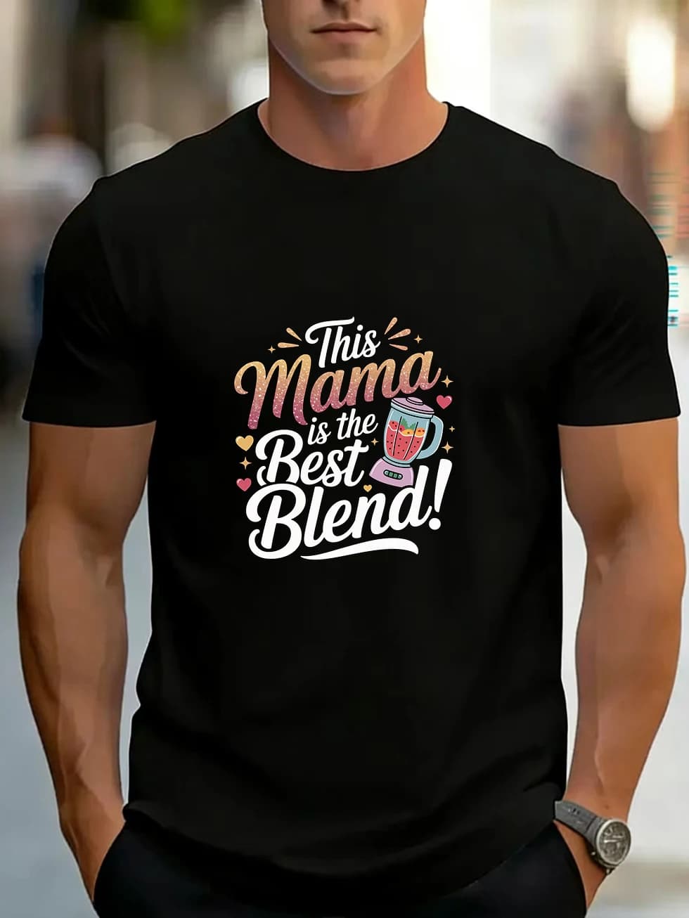 Men's short sleeve t-shirt with skull, cigar, trendy characters, cartoon-shaped blender, fruit slices, starry sky background, coordinated style for unisex couples, pure cotton