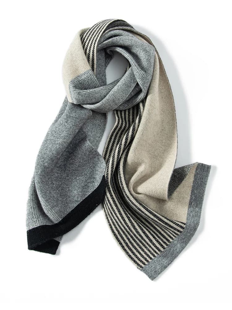 MELILAMB New Winter Men's 100% Cashmere Scarf Warm and Fashionable High end Knitted Wool Neck Color block Pashmina Sarves