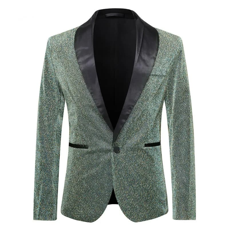 Giacca da abito in seta blu champagne oro Moda uomo Matrimonio Sposo Prom Cantanti Blazer Slim Fit Cappotto casual Abiti da palcoscenico per ospiti