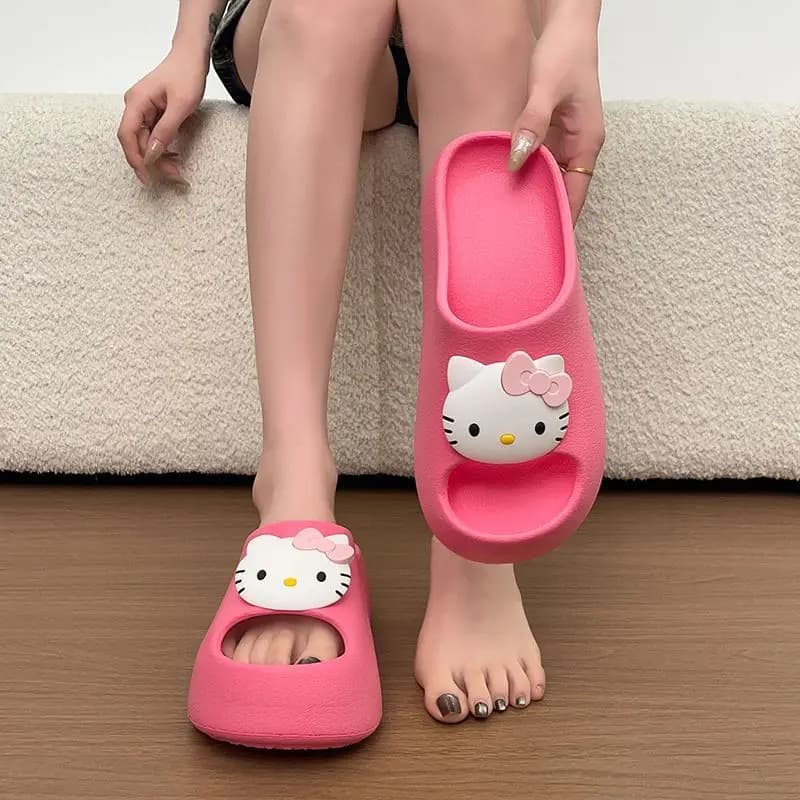 2026 Hello Kitty Cartoon Thick Sole Slippers Women Kawaii Kt Summer Soft Shoes Anime Cute Sanrio Eva Non-Slip Girls Home Sandals