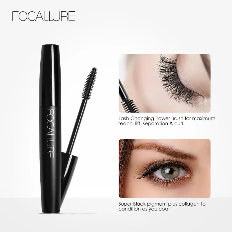 Mascara Professionale Volumizzante Focallure, Rimel per Ciglia Spesse e Incurvate, Trucco Occhi con Fibre di Seta 4D