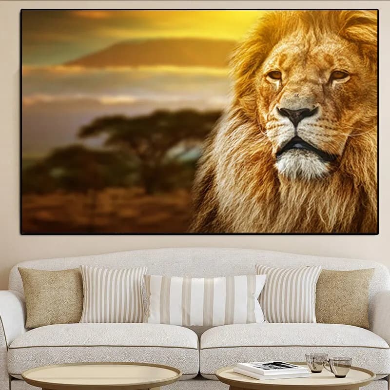 African Lion Wild Animals Oil Painting Canvas Modern Poster Prints Wall Art for Living Room Home Decor