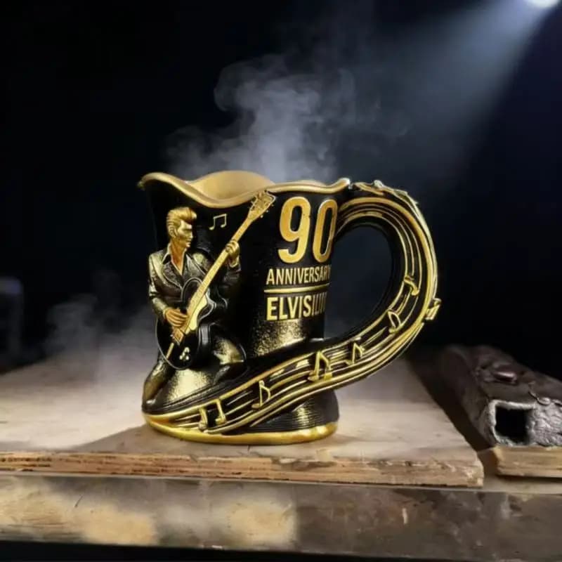 Boccale da Birra Vintage per Musicisti Rock con Rilievo Chitarra e Manico a Nota Musicale - Regalo 90° Anniversario per Bar e Collezionisti di Musica