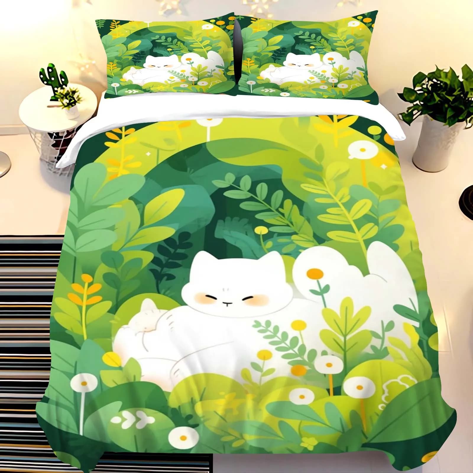 Set di Biancheria da Letto con Stampa di Gatti Carini e Chiusura a Cerniera - 100% Poliestere, Comfort per Tutte le Stagioni, Adorabile Motivo Cartoon di Animali