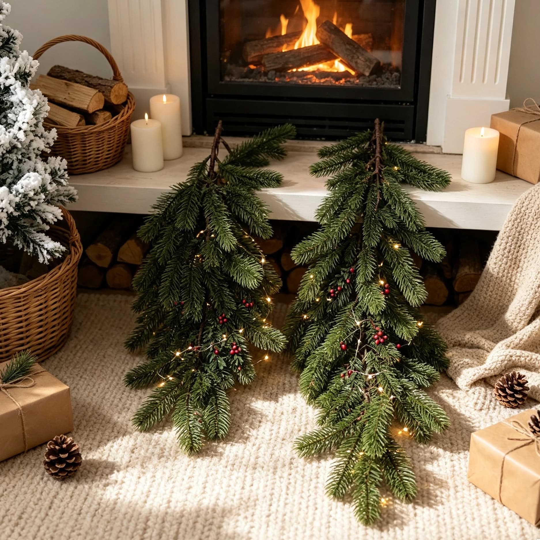 1/2pcs Artificial Plants Pine Needle Christmas Tree Door Hanging Wreath Home RoomOutdoor Garden Wall Diy Wedding Decor Accessory