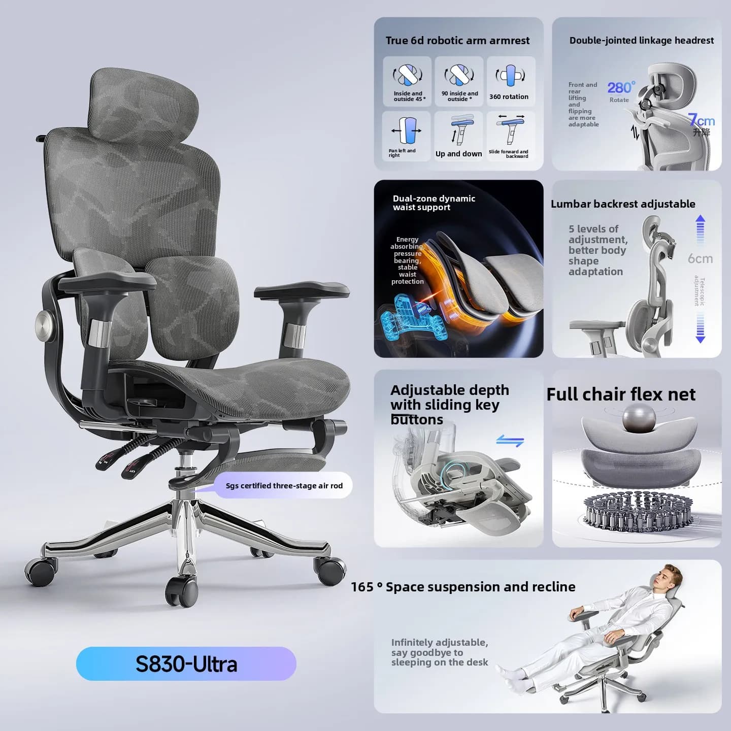 Sedia da ufficio ergonomica con supporto lombare solido, sedia da gaming, protezione per la schiena
