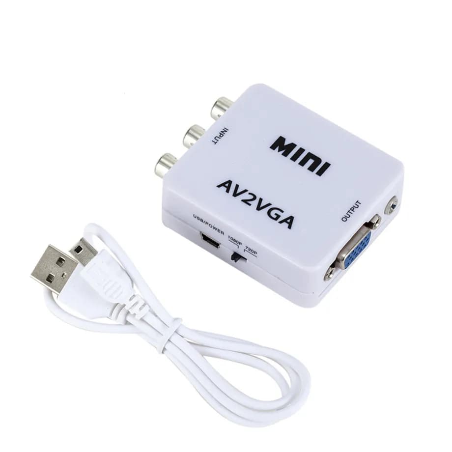 Mini convertitore video 1080P Convertitore video RCA AV a VGA Convertitore con audio da 3,5 mm AV2VGA / CVBS + audio a PC HDTV