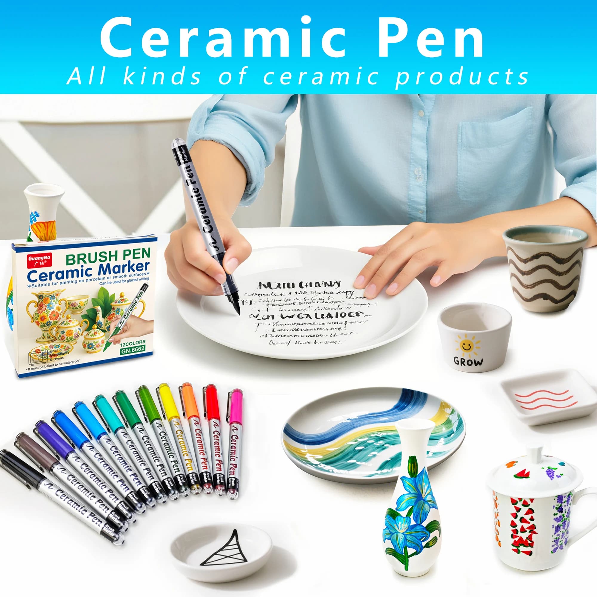 12 Colors Ceramic Paint Marker Pens Acrylic Paint Pens, for Art DIY Ceramic Painting, Wood, Paint Glass Drawing Supplies
