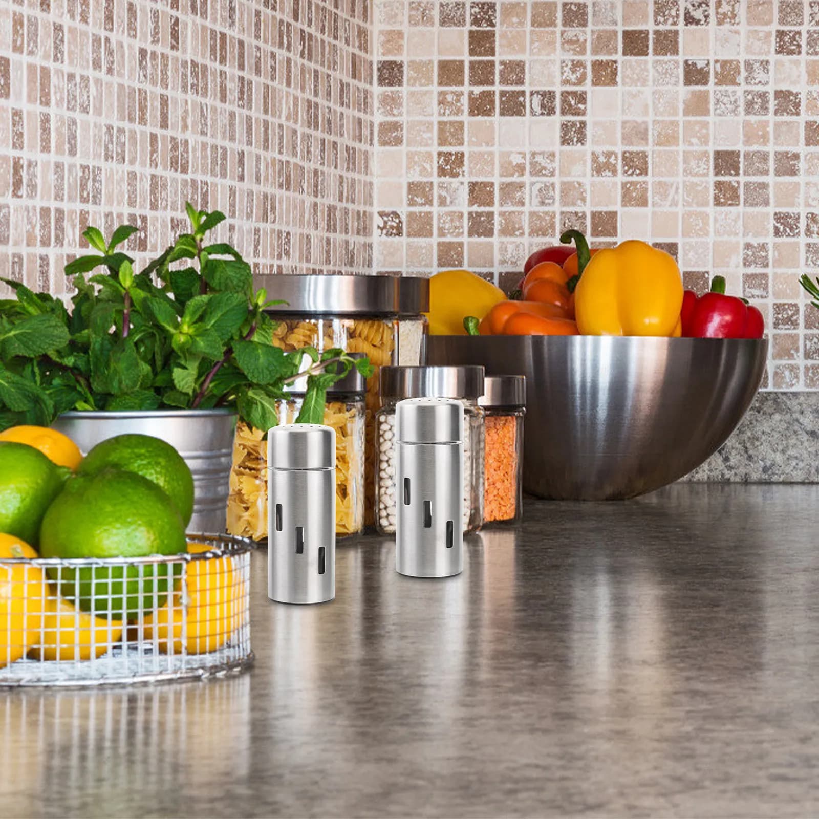 Set di 2 Saliera e Pepiera in Acciaio Inox, Contenitori per Spezie di Grado Alimentare Antiruggine, Shaker per Barbecue