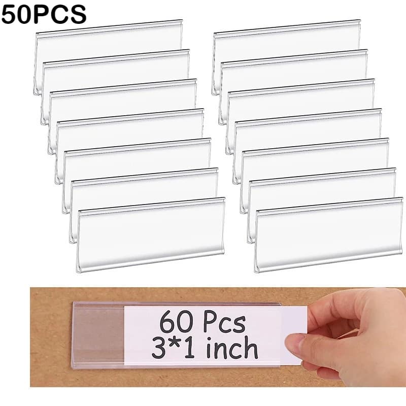 50 pezzi autoadesivi porta etichette in PVC slot per schede identificazione delle materie prime del supermercato cartellino del prezzo etichetta trasparente vuota fai da te