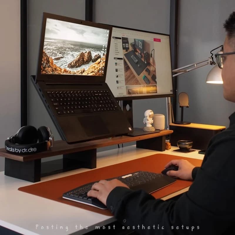 Supporto per laptop per scrivania Supporto per riser per computer regolabile Supporto per notebook con ripiano galleggiante ventilato ergonomico per spazio di lavoro