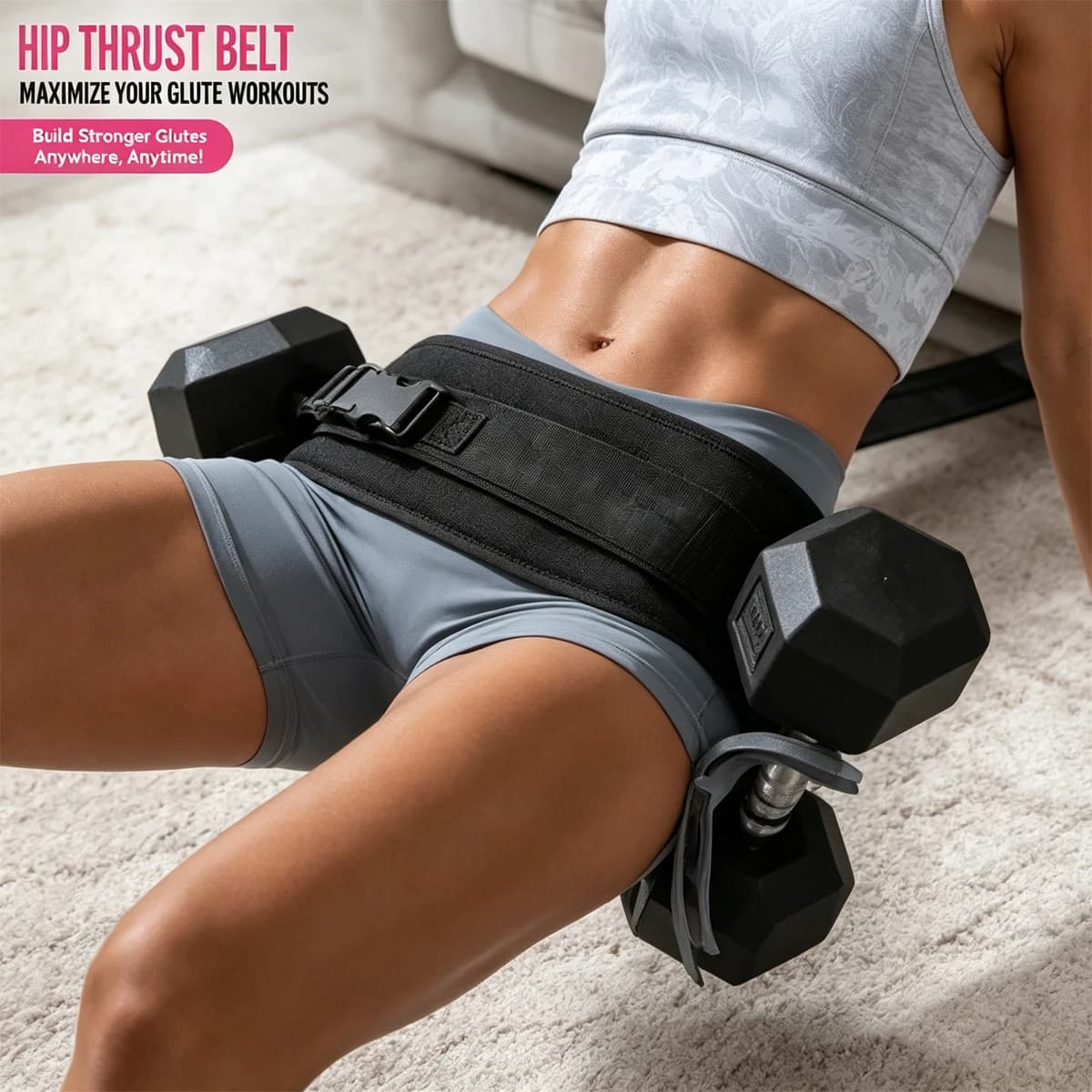 Cintura per Hip Thrust in Nylon Resistente, Cinghia Regolabile Imbottita per Allenamento Glutei con Manubri, Attrezzatura Fitness Portatile per Palestra Domestica