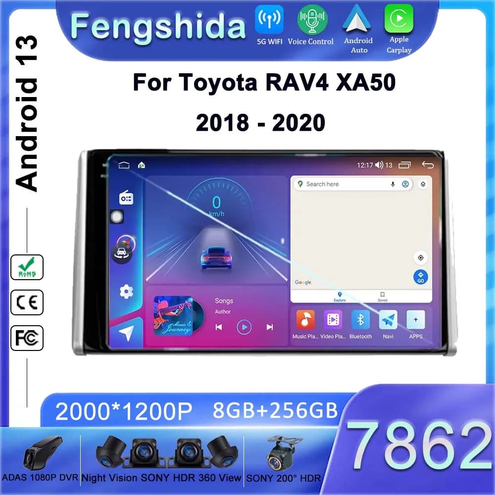 Android 13 Carplay autoradio per Toyota RAV4 XA50 2018 2019 2020 lettore GPS multimediale di navigazione Stereo WiFi + 5G video No 2 DIN