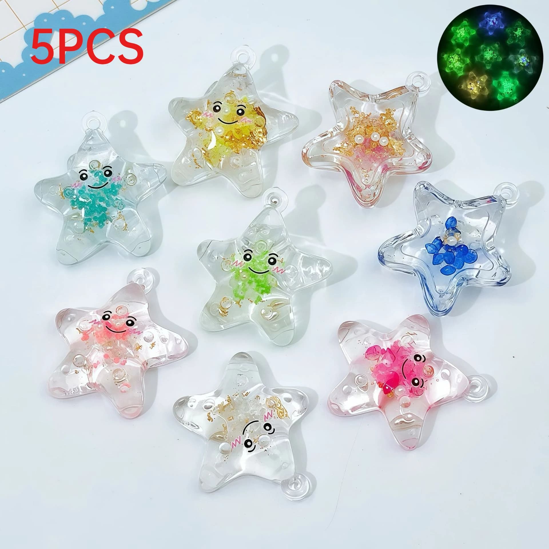 5Pcs Glow In Dark Cute Smiley Starfish Charms Acrylic Pendants DIY Jewelry Accessories For Earrings Necklaces Keychains