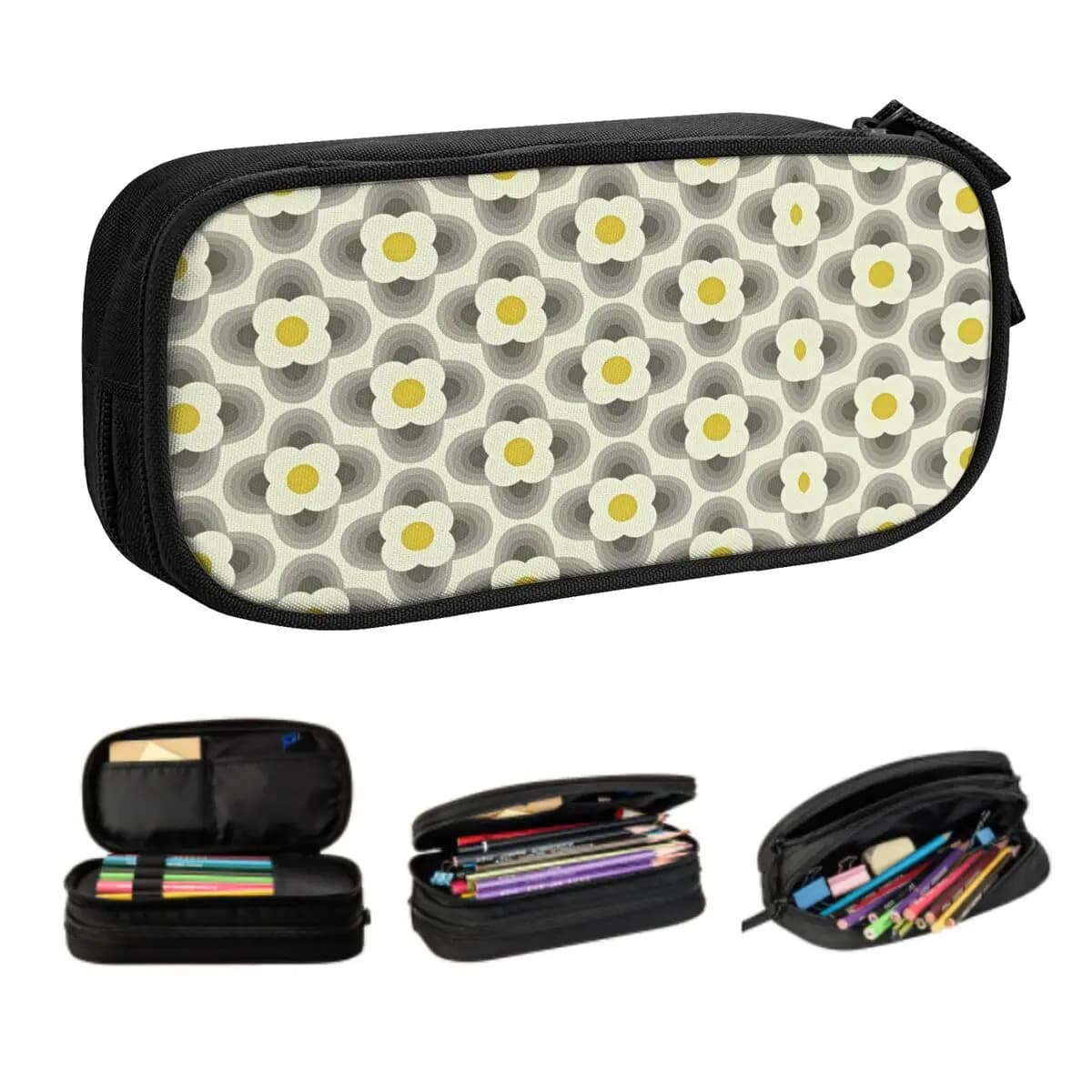 Astuccio scandinavo personalizzato con fiori astratti per ragazze e ragazzi, geometrico, Orla Kiely, grande scatola per penne, accessorio scolastico