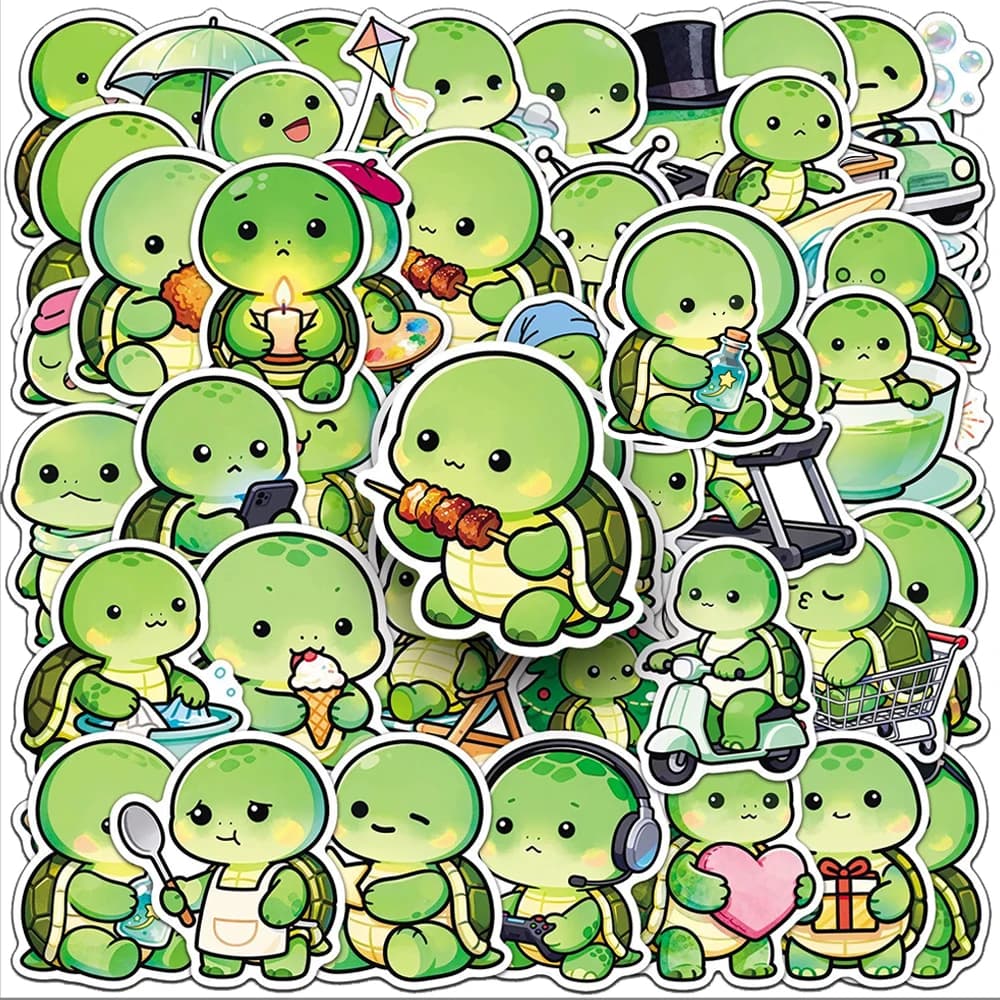10/30/50 Pezzi Adesivi Divertenti a Forma di Tartaruga Verde, Sticker Kawaii per Quaderni, Bottiglie d'Acqua, Telefoni, Regalo Giocattolo