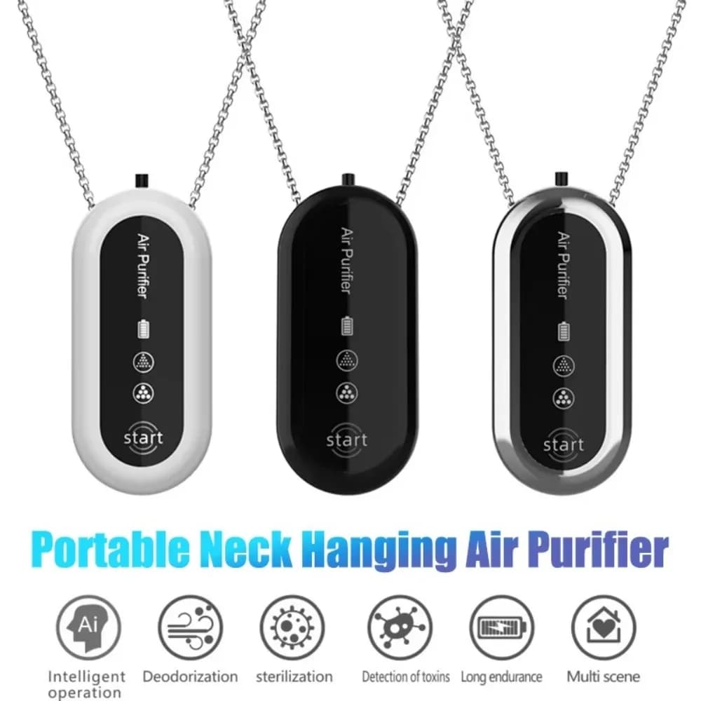 Purificatore d'Aria Portatile Indossabile con Funzione di Riscaldamento e Raffreddamento, Ricaricabile USB, Generatore di Ioni Negativi