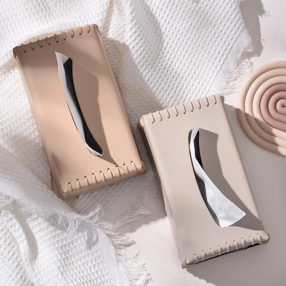 PU Leather Tissue Box Holder Car Tissue Container Box Toilet Paper Box Desktop Napkin Holder Bedroom Paper Tissue Dispenser