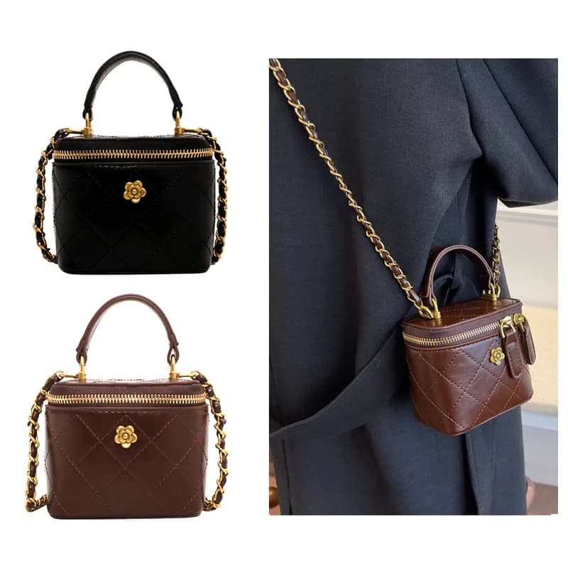Borsa a secchiello piccola a tracolla per donna Mini pochette classiche Borsa quadrata piccola femminile Borsa a tracolla con catena in metallo