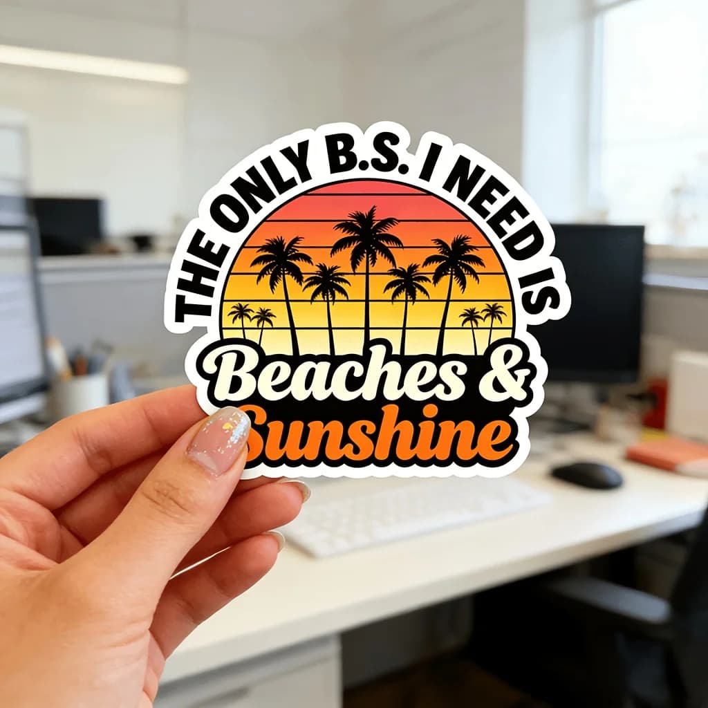 1/3/5pcs "All I Need Is Beach and Sunshine" Sticker, Humorous Water Bottle Decal, Beach Summer Vibe, Fun Laptop Sticker, Colorful Rainbow Sticker, Durable, Suitable for Laptops, Cups, Tables, Luggage