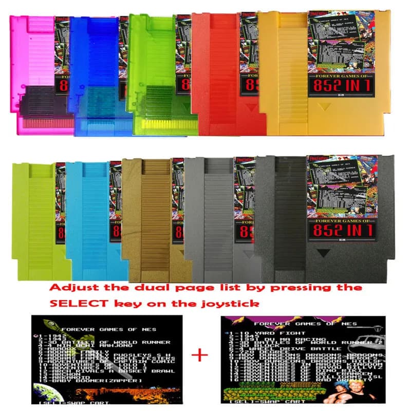 FOREVER DUO GAMES OF NES Cartuccia di gioco 852 in 1 per console NES, chip flash da 1024 MBit in uso