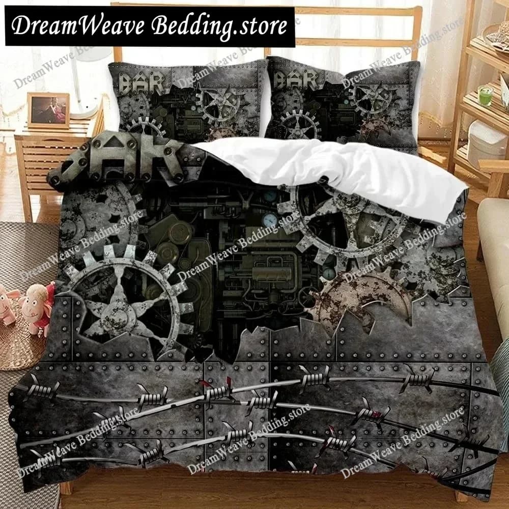Set Copripiumino Meccanico con Ingranaggi Stile Steampunk, Set Biancheria da Letto con Orologi, Copripiumino in Poliestere, Biancheria da Letto per Uomo, Copripiumino 963