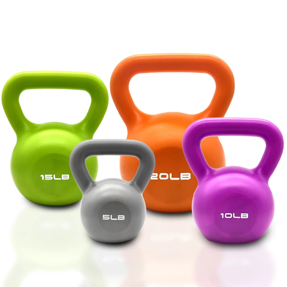 5-10-15-20 pounds Kettlebell set for Women: Weights for Home Gym Covered in Vinyl with Handle Larga and Comfortable