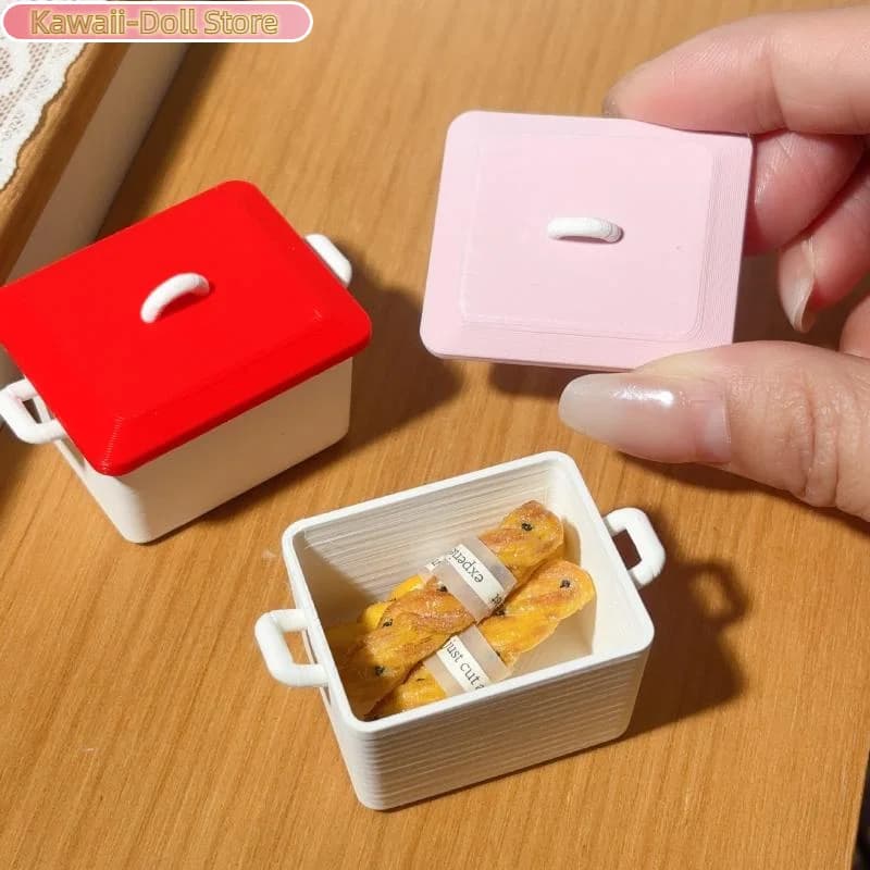 1Pcs 1/12 Dollhouse Miniature Pancake Box Plate Model With Lid Kitchen Accessories For Doll House Decor Kids Toys Gift