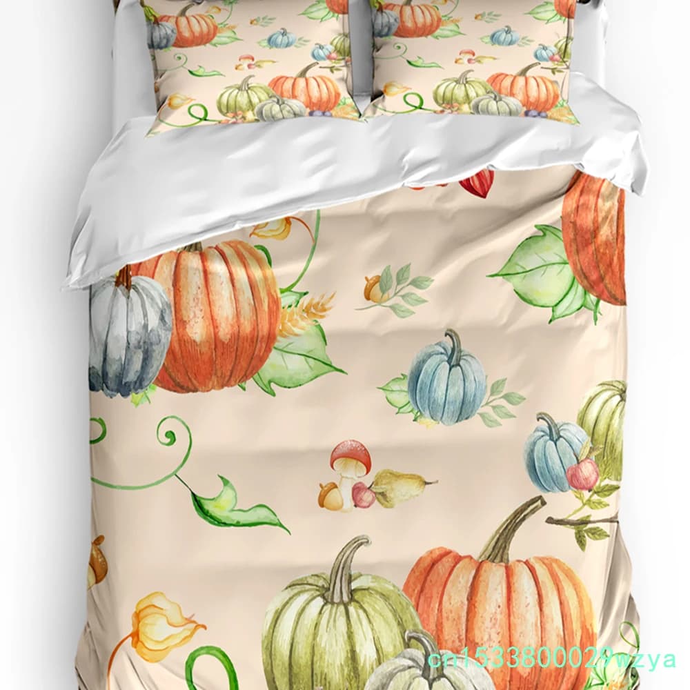 Pumpkin Thanksgiving Maple Leaf Autumn 3pcs Bedding Set For Bedroom Double Bed Home Textile Duvet Cover Quilt Cover Pillowcase