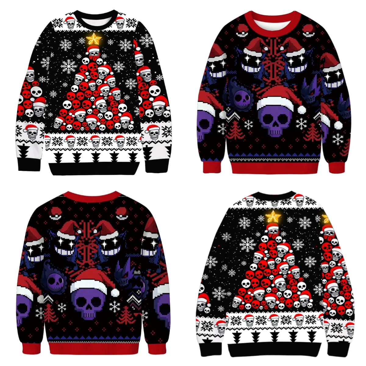 Gothic Style Skull Halloween Christmas Hoodie, Thin Velvet Breathable, Men's and Women's Family Pullover, Ugly Shirt Y2K