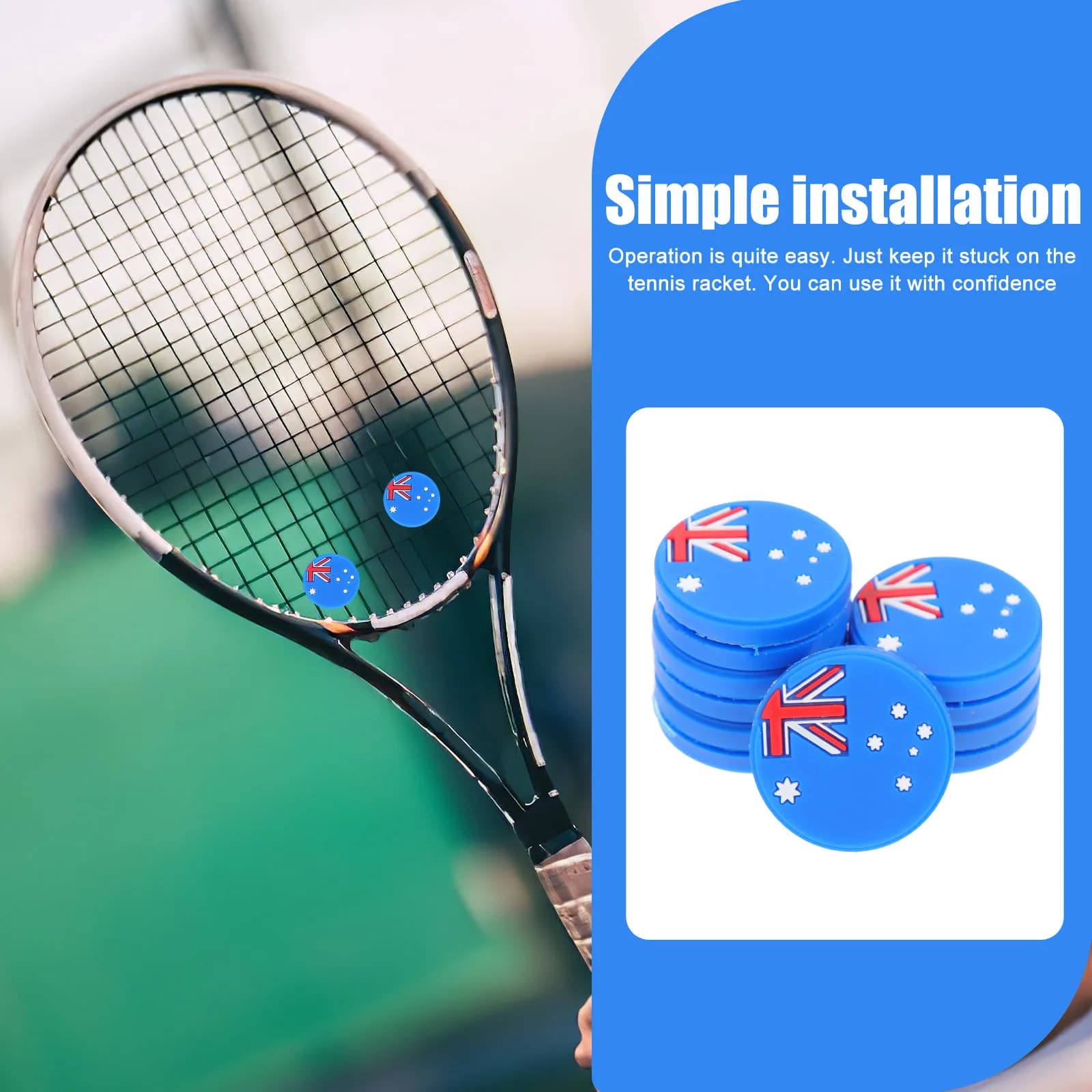 Set of 6 Antivibrations for Tennis Racks in Silicone with Design of the National Flag, Shock Absorbers, Tennis Accessories