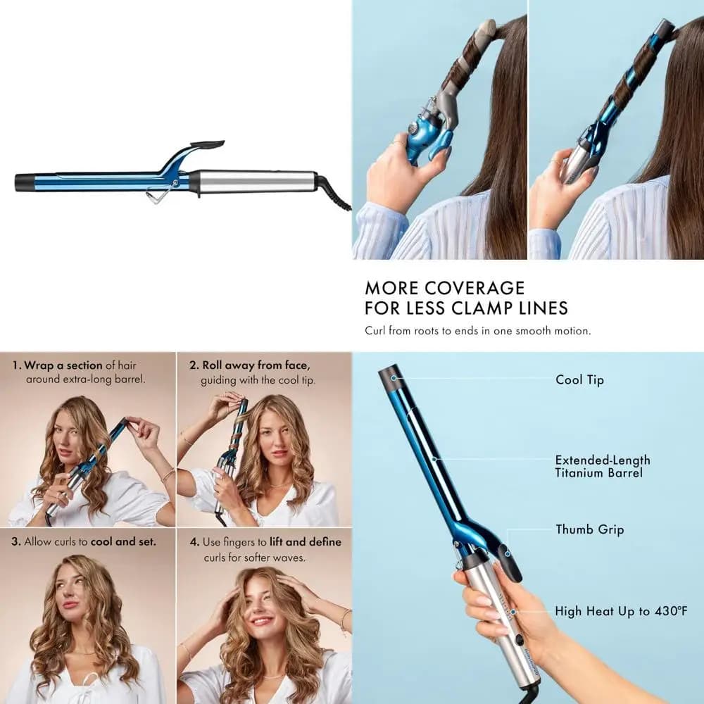 Titanium curling iron with long hair cylinder