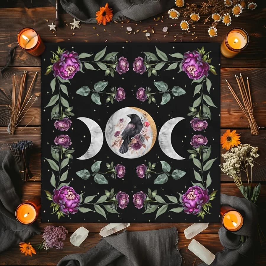 VIKAMA Fiori misteriosi Luna Altare Panno Tarocchi Carte Divinazione Stregoneria Mago Decorazione in stile country