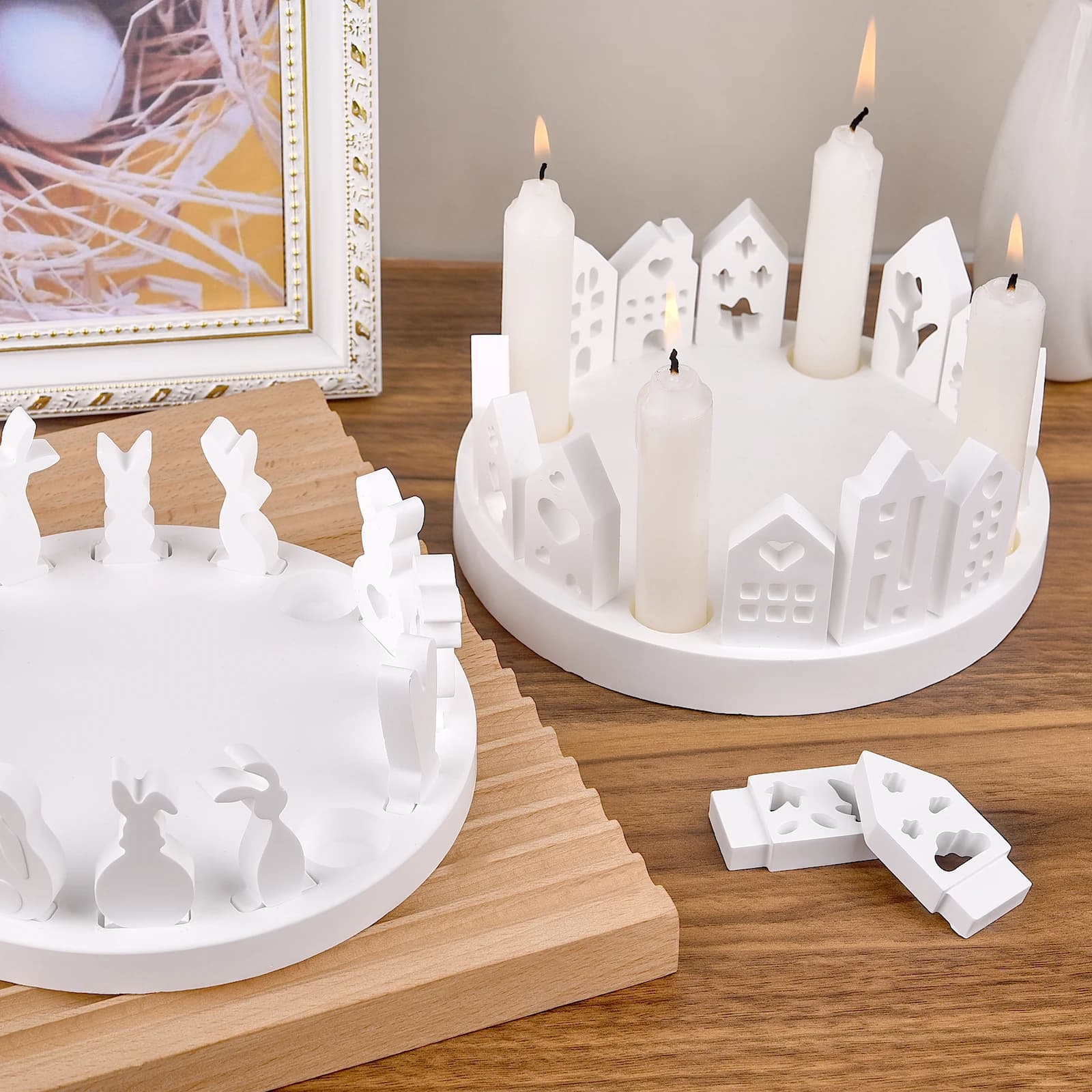 Portacandele per conigli per casa cava Stampo in silicone Ornamenti per castelli fai-da-te Gesso Cemento Resina Artigianato Creazione di stampi Decorazione per la casa Regalo